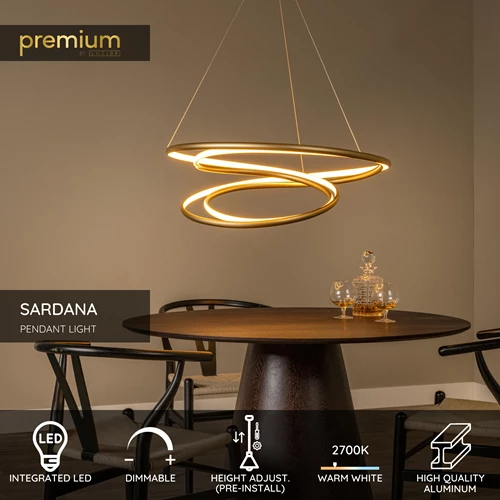 Lucide SARDANA - Pendant light - Ø 80 cm - LED Dim. - 1x74W 2700K - Matt Gold / Brass | Premium - USP